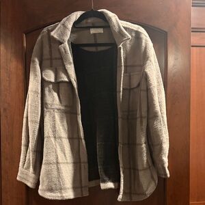 Z Supply Checkered Teddy Jacket in Grey and Brown